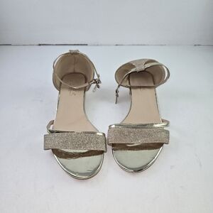 JGDIR Gold Glitter Open Toe Sandals Ankle Strap Low Block Heel Women’s 41 (10)